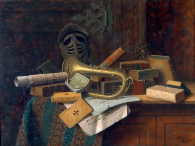 Martwa natura z popiersiem Dantego 1883 (olej na płycie) autorstwa William Michael Harnett