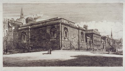 Widok na więzienie Newgate, Old Bailey, od strony Newgate Street, City of London, c1900 autorstwa William Monk