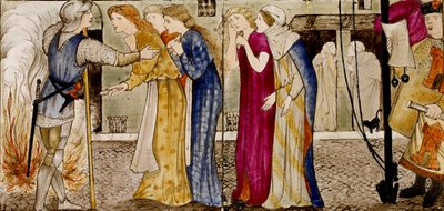 Szesnaście kafelków tworzy osiem ilustracji opowieści „Briar Rose”, 1862-1865. Artyści: William Morris, Sir Edward Coley Burne-Jones. autorstwa WilliamWilliam Morris, Sir Edward Coley Burne Jones