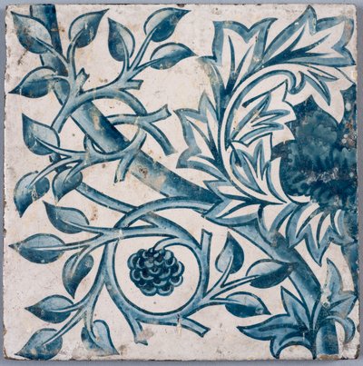Niebieski motyw kwiatowy. Płytka, lata 70.-1880. autorstwa William Morris