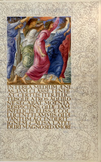 Płonące statki, ilustracja z "Wenus i Eneasz", otwarcie I księgi "Eneidy" Wergiliusza autorstwa William Morris