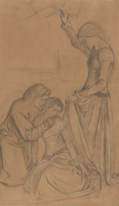 Kompozycja trzech postaci w ogrodzie autorstwa William Morris