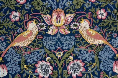 Złodziej truskawek. Tkanina dekoracyjna (detal). 1883 autorstwa William Morris