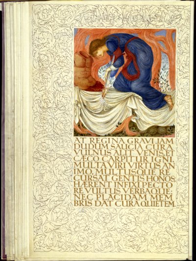 Dido dźgająca się nożem, otwarcie Księgi IV „Eneidy” Wergiliusza autorstwa William Morris