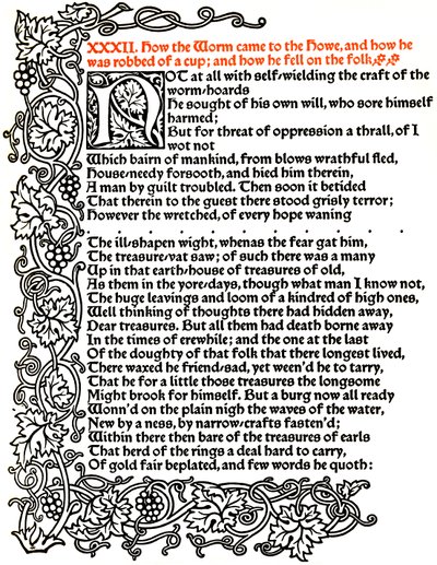 Kelmscott Press: Strona z The Tale of Beowulf wydrukowana czcionką Troy, c.1895, 1914. autorstwa William Morris