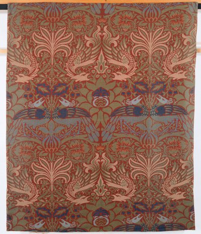 Paw, smok, ręcznie tkana skośna kurtyna, Morris & Co., 1878 autorstwa William Morris