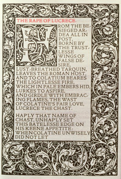 Gwałt na Lukrecji, z „Wierszy Williama Szekspira” opublikowanych przez Kelmscott Press autorstwa William Morris