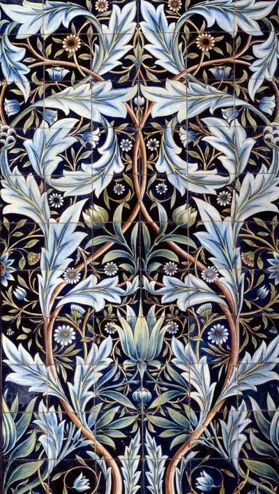Panel ścienny (66 płytek) wykonany przez Williama Morrisa (1834-1896) i Williama Frend de Morgan (1839-1917) z fajansu. Z Membland Hall dla Edwarda Charlesa Baringa. Chelsea, Anglia. 1876-1877 niedz. 1x635 m Paryż, musee d
