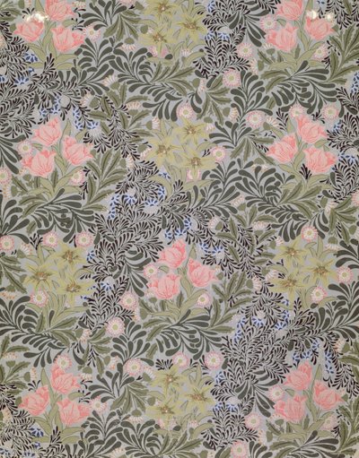 Wzór tapety z tulipanami, stokrotkami i wiciokrzewem (tapeta) autorstwa William Morris