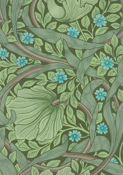 Próbka tapety William Morris z niezapominajkami, ok. 1870 (kolorowy drzeworyt) autorstwa William Morris