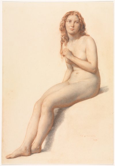 Naga kobieta, siedząca, widok w trzech czwartych z przodu autorstwa William Mulready