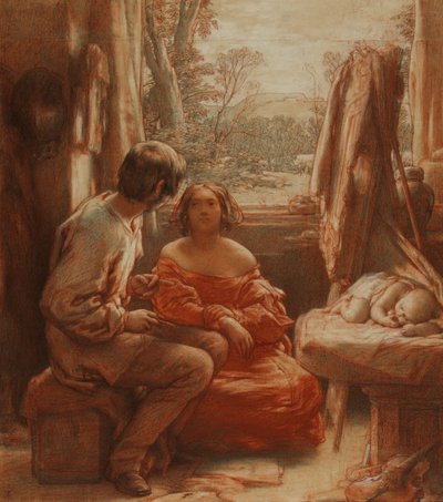Pracownia Artysty, ok. 1839 (ołówek z czerwono-białą kredą na papierze) autorstwa William Mulready