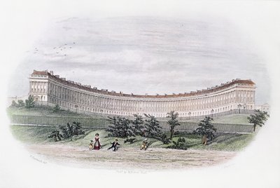 Royal Crescent, Bath, od strony parku, wyryte przez J. Shury, ok. 1840 r. autorstwa William N. Hardwick of Bath