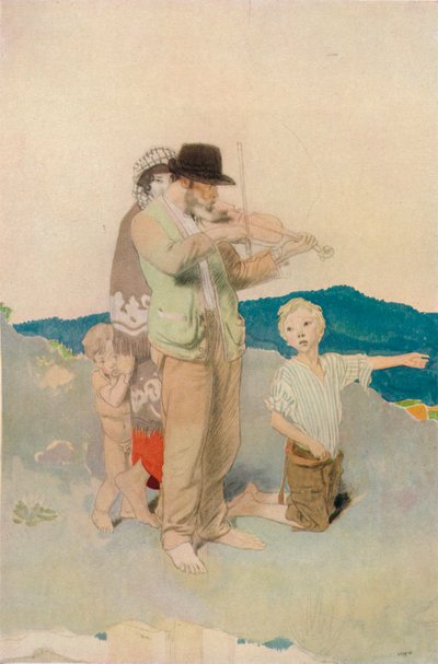 Skrzypek, Studium dla grupy centralnej na przydrożnym weselu, ok. 1923 r. autorstwa William Newenham Montague Orpen