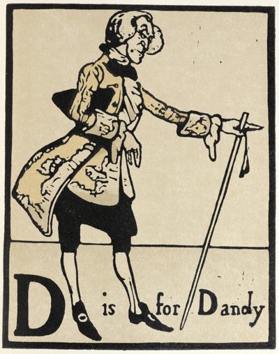 D jak Dandy, ilustracja z „Alfabetu”, wyd. 1898 (rękopis drzeworyt) autorstwa William Nicholson