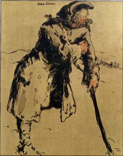 John Silver, ilustracja z „Characters of Romance”, po raz pierwszy opublikowana 1900 (kolor lito) autorstwa William Nicholson