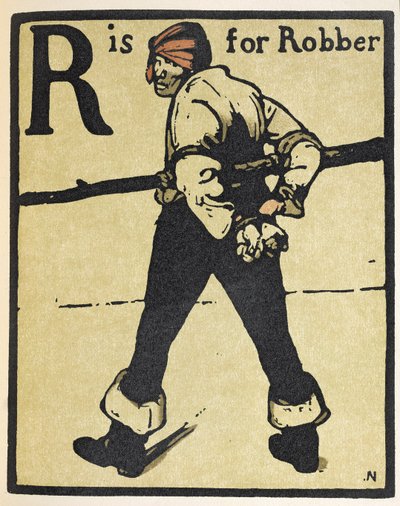 R jak Robber, ilustracja z „Alfabetu”, wydanego przez Williama Heinemanna autorstwa William Nicholson
