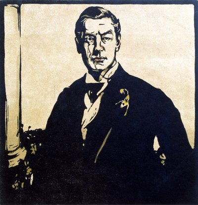 Rt. Kochanie. Joseph Chamberlain (1836-1914) ilustracja z „Dwunastu portretów – druga seria”, wydanej w 1899 r. (drewno ręcznie kolorowane) autorstwa William Nicholson