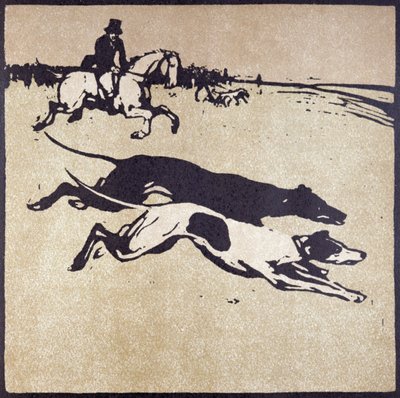 Miesiąc luty: Hare Coursing, z „Almanachu dwunastu sportów”, ze słowami Rudyarda Kiplinga, opublikowanym po raz pierwszy przez Williama Heinemana autorstwa William Nicholson