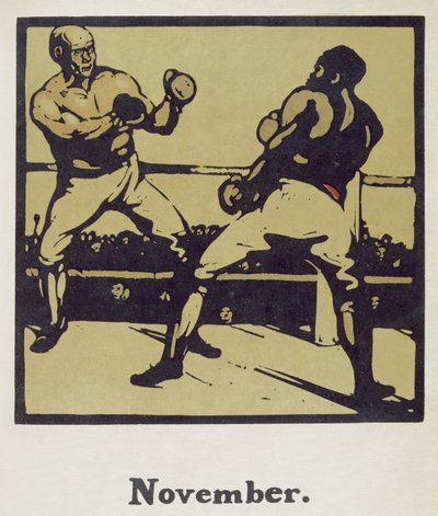 Miesiąc listopad, z „Almanachu dwunastu sportów”, ze słowami Rudyarda Kiplinga, opublikowany po raz pierwszy przez Williama Heinemanna autorstwa William Nicholson