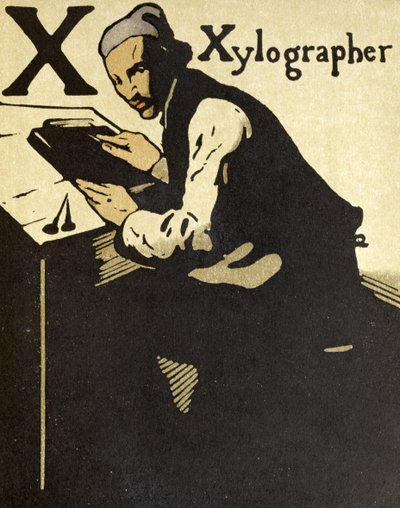 X dla Xylographer, ilustracja z „Alfabetu”, wydanej przez Williama Heinemanna autorstwa William Nicholson