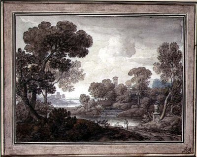 Pejzaż klasyczny, ok. 1770 (pióro i atrament oraz akwarela na papierze) autorstwa William Oram