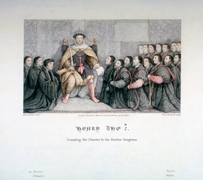 Henryk VIII nadający prawa cyrulikom, XVI w., 1817 r. autorstwa William P Sherlock