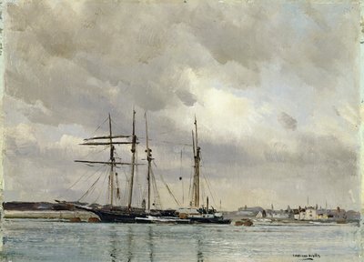 Łodzie w porcie, ładowanie gliny chińskiej, ok. 1900 autorstwa William Page Atkinson Wells