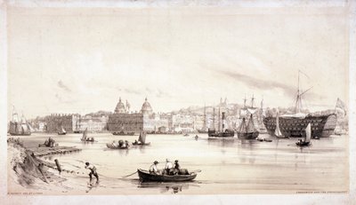 Widok na Greenwich po drugiej stronie Tamizy, Londyn, c1841. autorstwa William Parrott