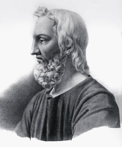 Portret Pedaniusa Dioscoridesa (ok. 40-ok. 90), greckiego lekarza, botanika i farmaceuty, rycina autorstwa Nicolas Toussaint Charlet