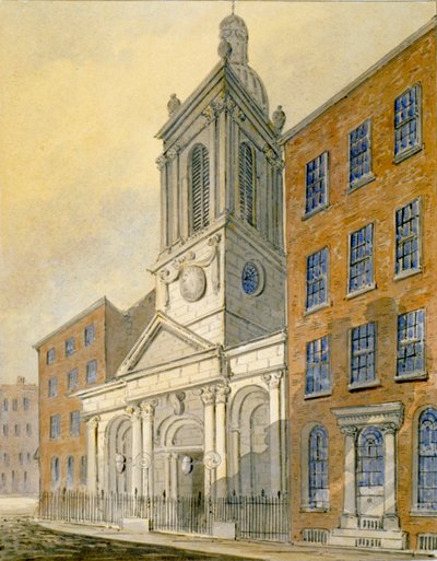 Widok na północno-wschodni kościół St Peter-le-Poer i Old Broad Street, City of London, 1815 autorstwa William Pearson