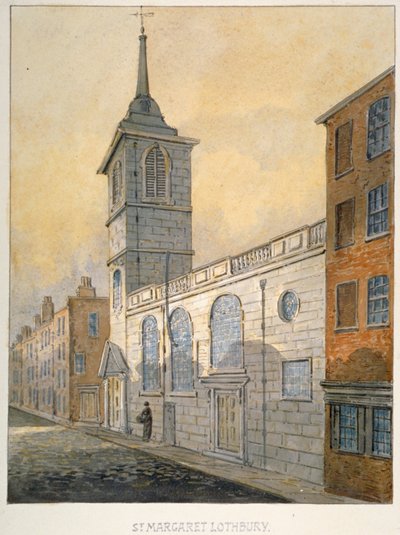 Południowo-wschodni widok kościoła St Margaret Lothbury, City of London, 1815. autorstwa William Pearson