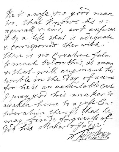 List od Williama Penna z Pensylwanii, koniec XVII-początek XVIII wieku, 1840 r. autorstwa William Penn