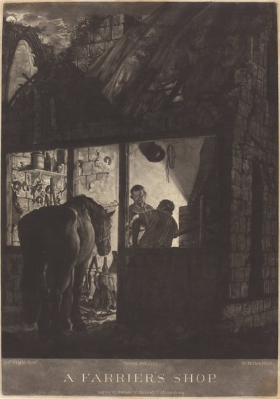 Sklep kowala autorstwa William Pether after Joseph Wright of Derby