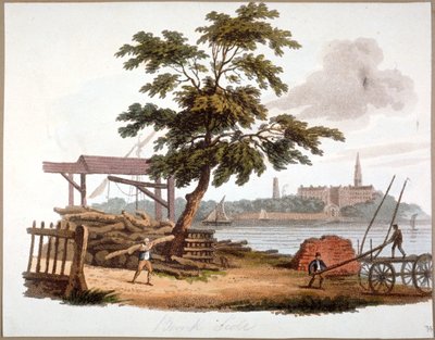 Ale przenoszenie drewna w Bankside, Southwark, Londyn, c1810 autorstwa William Pickett