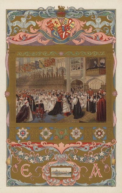 Ślub przyszłego króla Edwarda VII i królowej Aleksandry w kaplicy św. Jerzego w Windsorze 10 marca 1863 r. (kolor lito) autorstwa William Powell (after) Frith