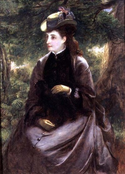 Portret damy odpoczywającej z psem autorstwa William Powell Frith