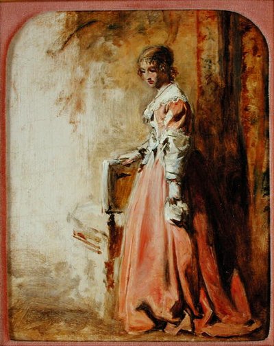 Różowa Sukienka (olej na papierze) autorstwa William Powell Frith