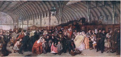 Stacja kolejowa, z Cassells History of the British People opublikowanej przez Waverley Book Company Limited, c.1940 autorstwa William Powell Frith