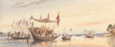 Isherah - procesja wodna obrazu Doorgi przed jej zanurzeniem o zachodzie słońca autorstwa William Prinsep