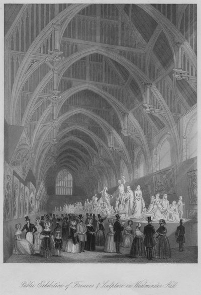 Publiczna wystawa fresków i rzeźb w Westminster Hall, ok. 1841 r. autorstwa William Radclyffe
