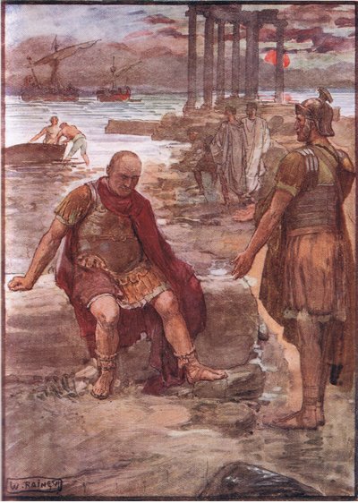 Wygnany Marius pośród ruin Kartaginy, z Plutarch Lives opublikowanych przez T C & E C Jack Ltd autorstwa William Rainey