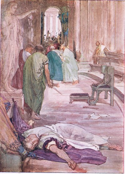 Morderstwo Cezara, z Plutarch Lives opublikowanego przez T C & E C Jack Ltd, lata 20. autorstwa William Rainey