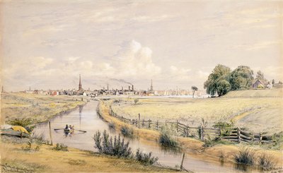 Jersey City z przebłyskiem Nowego Jorku z Kanału Bergen, 1854 autorstwa William Rickarby Miller
