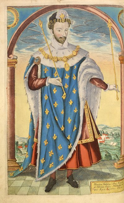 Henryk III z Francji, z nHonor Military i Civill, William Segar, wyd. Robert Barker, Londyn, 1602 (ręcznie barwiony grawerunek) autorstwa William Rogers