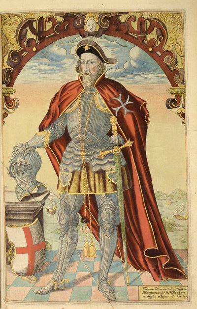 Sir Thomas Docwra z nHonor Military i Civill, William Segar, wyd. Robert Barker, Londyn, 1602 (ręcznie barwiony grawerunek) autorstwa William Rogers