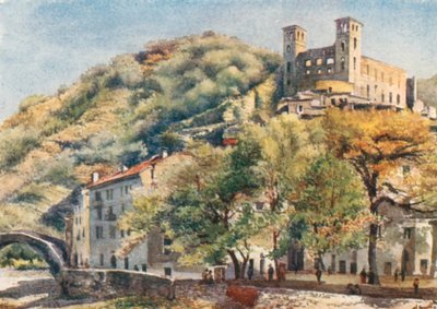 Dolceacqua, z zamkiem Doria (kolorowa litografia) autorstwa William Scott