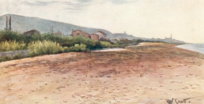 Na brzegu, Bordighera, wczesny poranek (kolorowa litografia) autorstwa William Scott