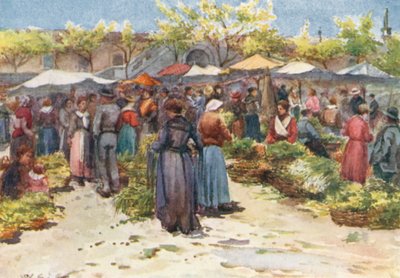 Targ warzywny, Nicea, widok na południe (kolorowa litografia) autorstwa William Scott