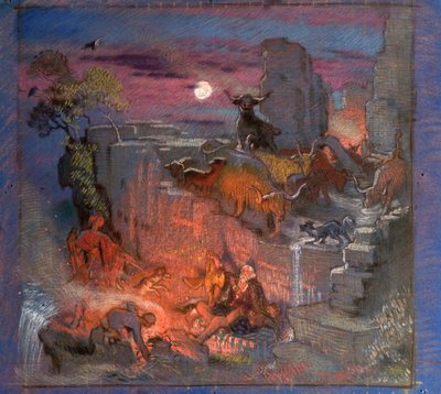Study for Highland Raiders, ok. 1918 (olej na papierze) autorstwa William Shackleton